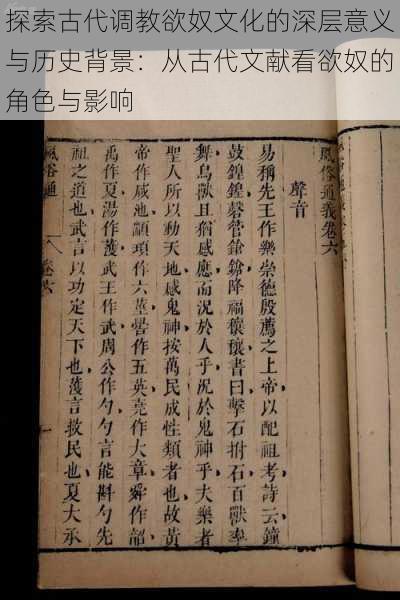 探索古代调教欲奴文化的深层意义与历史背景：从古代文献看欲奴的角色与影响