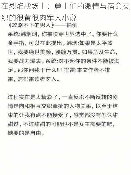 在烈焰战场上：勇士们的激情与宿命交织的很黄很肉军人小说