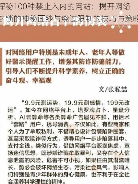 探秘100种禁止入内的网站：揭开网络封锁的神秘面纱与绕过限制的技巧与策略