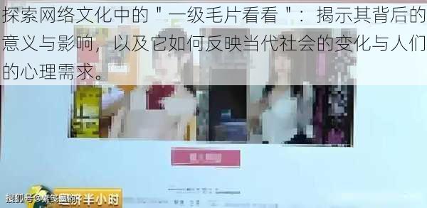 探索网络文化中的＂一级毛片看看＂：揭示其背后的意义与影响，以及它如何反映当代社会的变化与人们的心理需求。