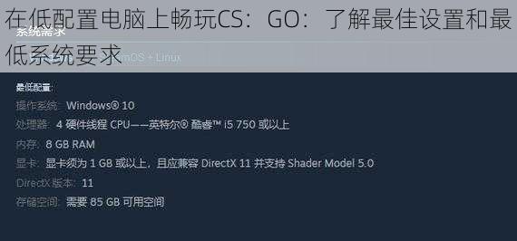 在低配置电脑上畅玩CS：GO：了解最佳设置和最低系统要求