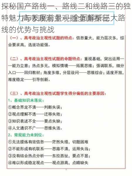 探秘国产路线一、路线二和线路三的独特魅力与发展前景——全面解析三大路线的优势与挑战