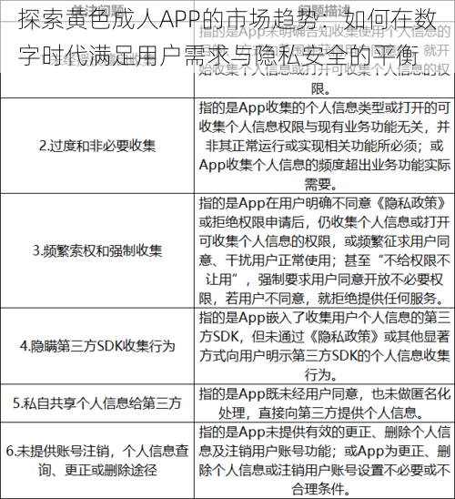 探索黄色成人APP的市场趋势：如何在数字时代满足用户需求与隐私安全的平衡