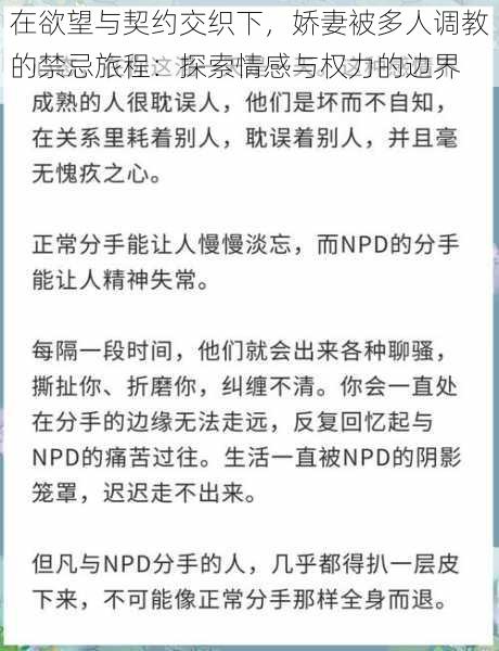 在欲望与契约交织下，娇妻被多人调教的禁忌旅程：探索情感与权力的边界