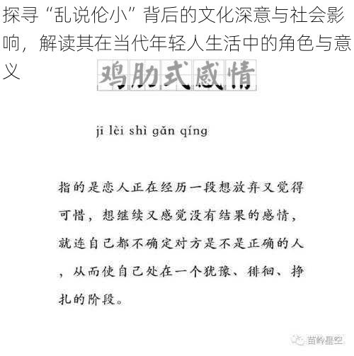 探寻“乱说伦小”背后的文化深意与社会影响，解读其在当代年轻人生活中的角色与意义