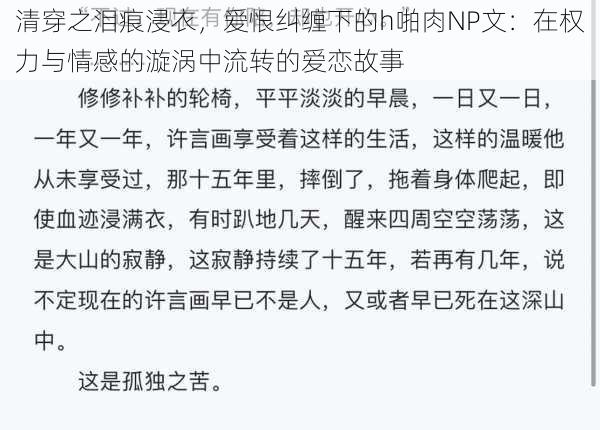 清穿之泪痕浸衣，爱恨纠缠下的h啪肉NP文：在权力与情感的漩涡中流转的爱恋故事