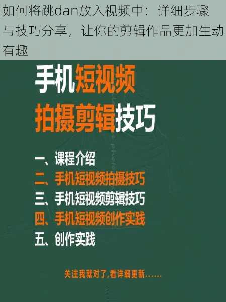 如何将跳dan放入视频中：详细步骤与技巧分享，让你的剪辑作品更加生动有趣