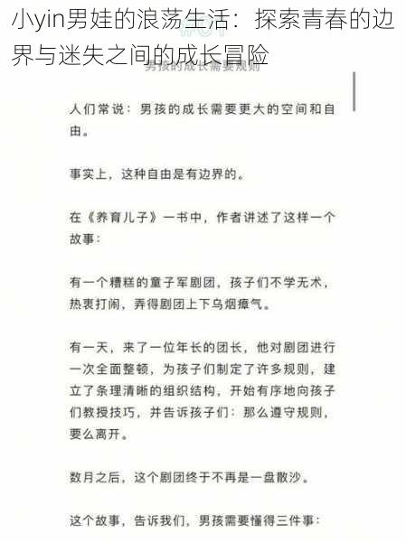 小yin男娃的浪荡生活：探索青春的边界与迷失之间的成长冒险