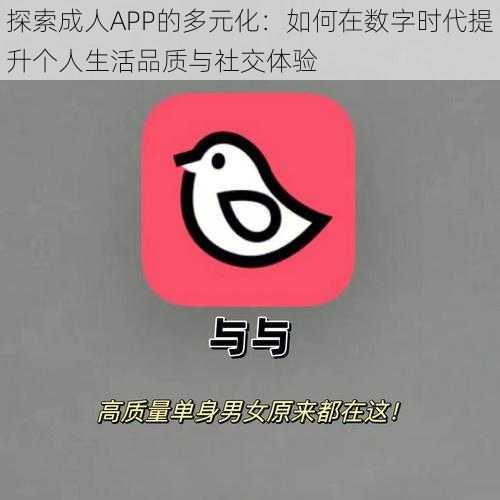 探索成人APP的多元化：如何在数字时代提升个人生活品质与社交体验