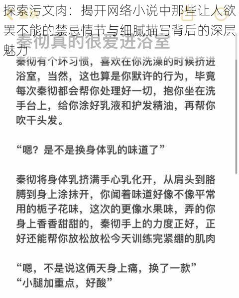 探索污文肉：揭开网络小说中那些让人欲罢不能的禁忌情节与细腻描写背后的深层魅力