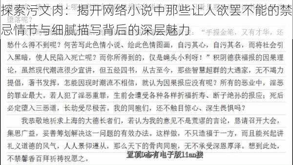 探索污文肉：揭开网络小说中那些让人欲罢不能的禁忌情节与细腻描写背后的深层魅力