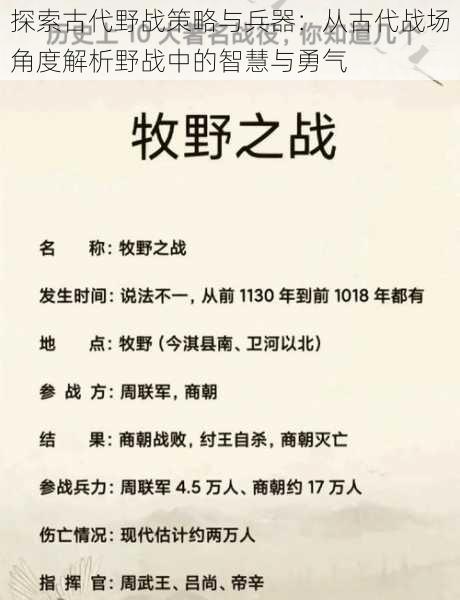 探索古代野战策略与兵器：从古代战场角度解析野战中的智慧与勇气