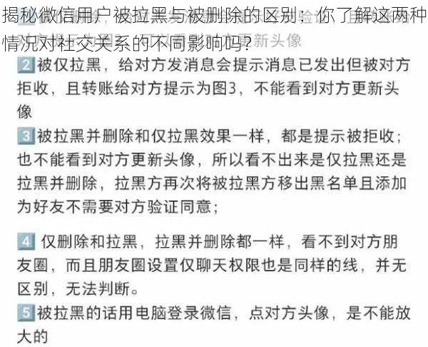 揭秘微信用户被拉黑与被删除的区别：你了解这两种情况对社交关系的不同影响吗？