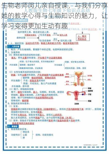 生物老师闵儿亲自授课，与我们分享她的教学心得与生物知识的魅力，让学习变得更加生动有趣