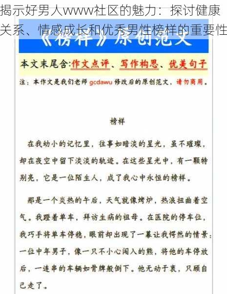 揭示好男人www社区的魅力：探讨健康关系、情感成长和优秀男性榜样的重要性