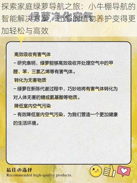 探索家庭绿萝导航之旅：小牛棚导航的智能解决方案，让您的植物养护变得更加轻松与高效