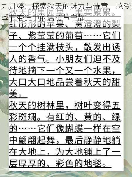 九月婷：探索秋天的魅力与诗意，感受季节变迁中的温暖与宁静