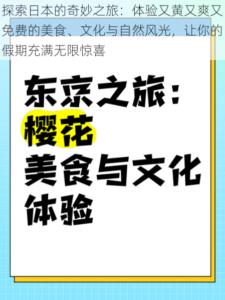 探索日本的奇妙之旅：体验又黄又爽又免费的美食、文化与自然风光，让你的假期充满无限惊喜