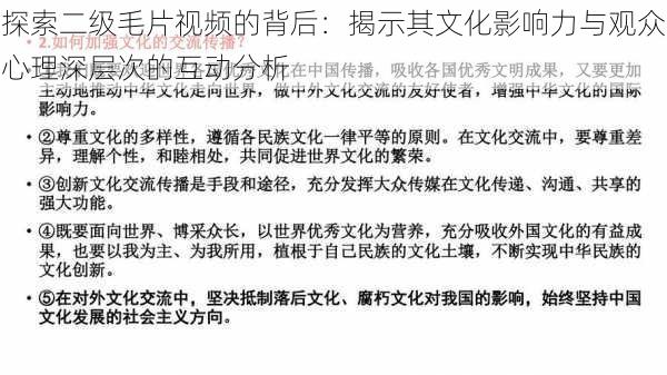 探索二级毛片视频的背后：揭示其文化影响力与观众心理深层次的互动分析