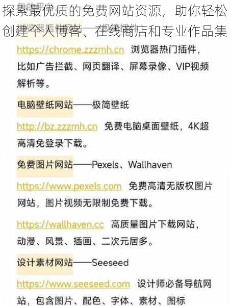 探索最优质的免费网站资源，助你轻松创建个人博客、在线商店和专业作品集