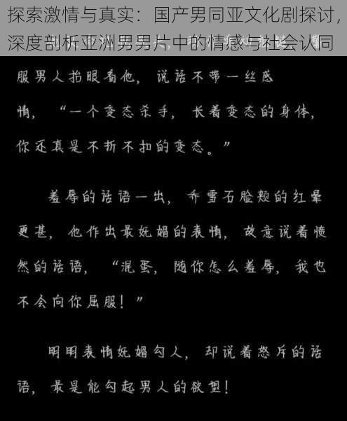 探索激情与真实：国产男同亚文化剧探讨，深度剖析亚洲男男片中的情感与社会认同