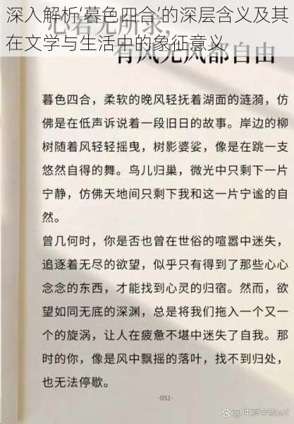 深入解析‘暮色四合’的深层含义及其在文学与生活中的象征意义