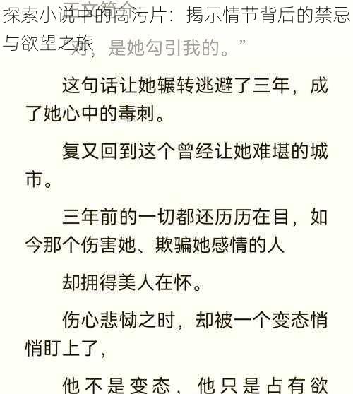 探索小说中的高污片：揭示情节背后的禁忌与欲望之旅