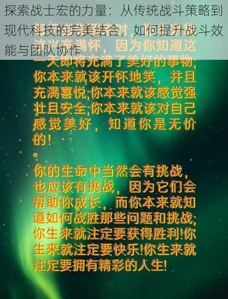 探索战士宏的力量：从传统战斗策略到现代科技的完美结合，如何提升战斗效能与团队协作