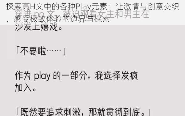 探索高H文中的各种Play元素：让激情与创意交织，感受极致体验的边界与探索