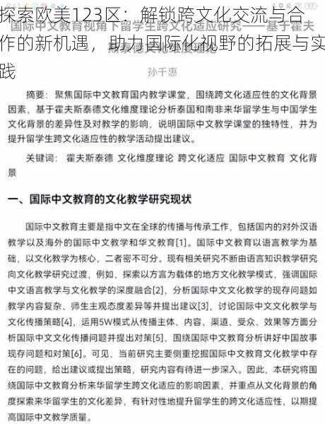 探索欧美123区：解锁跨文化交流与合作的新机遇，助力国际化视野的拓展与实践