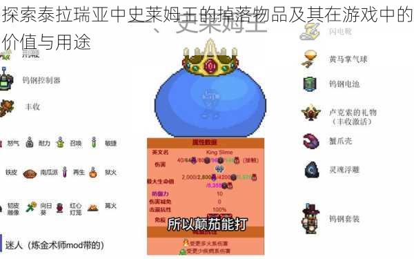 探索泰拉瑞亚中史莱姆王的掉落物品及其在游戏中的价值与用途