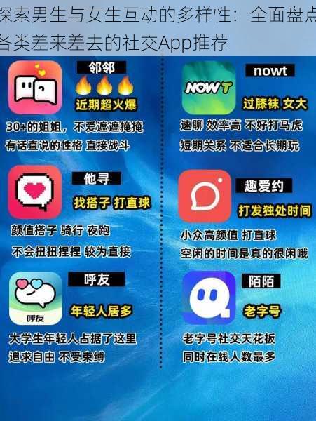 探索男生与女生互动的多样性：全面盘点各类差来差去的社交App推荐