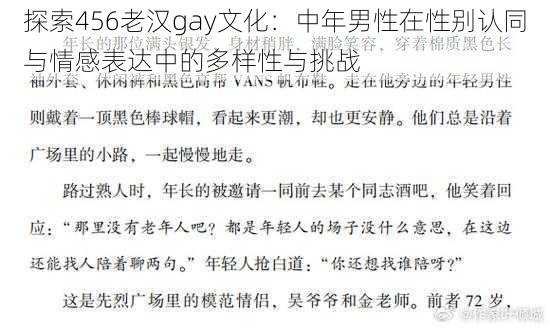 探索456老汉gay文化：中年男性在性别认同与情感表达中的多样性与挑战