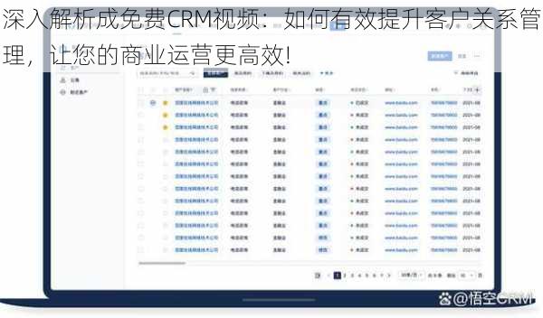 深入解析成免费CRM视频：如何有效提升客户关系管理，让您的商业运营更高效!