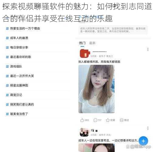 探索视频聊骚软件的魅力：如何找到志同道合的伴侣并享受在线互动的乐趣