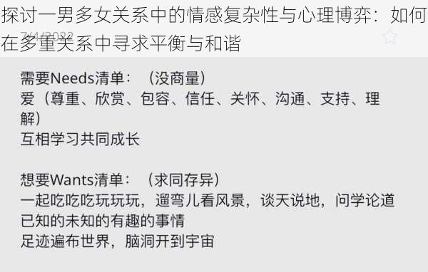 探讨一男多女关系中的情感复杂性与心理博弈：如何在多重关系中寻求平衡与和谐