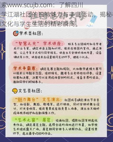 探索www.scujb.com：了解四川大学江湖社团的独特魅力与丰富活动，揭秘校园文化与学生生活的精彩瞬间。