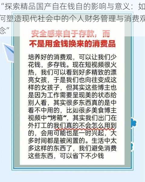 “探索精品国产自在钱自的影响与意义：如何塑造现代社会中的个人财务管理与消费观念”