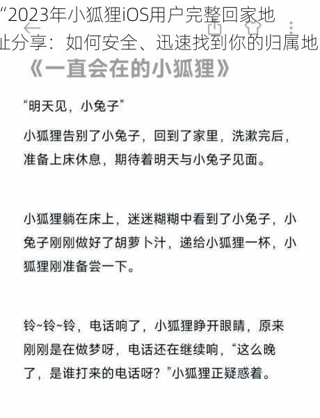 “2023年小狐狸iOS用户完整回家地址分享：如何安全、迅速找到你的归属地？”