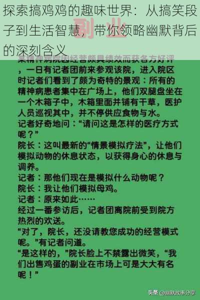 探索搞鸡鸡的趣味世界：从搞笑段子到生活智慧，带你领略幽默背后的深刻含义