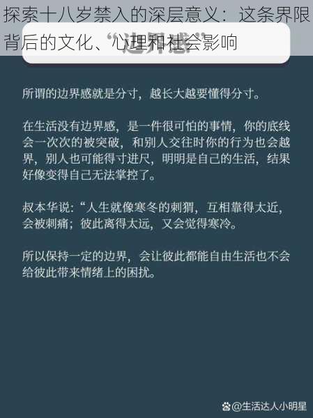 探索十八岁禁入的深层意义：这条界限背后的文化、心理和社会影响