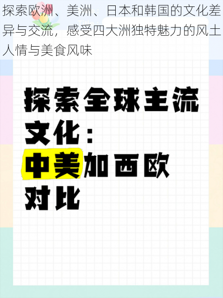 探索欧洲、美洲、日本和韩国的文化差异与交流，感受四大洲独特魅力的风土人情与美食风味