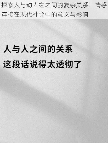 探索人与动人物之间的复杂关系：情感连接在现代社会中的意义与影响