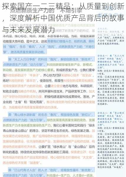 探索国产一二三精品：从质量到创新，深度解析中国优质产品背后的故事与未来发展潜力