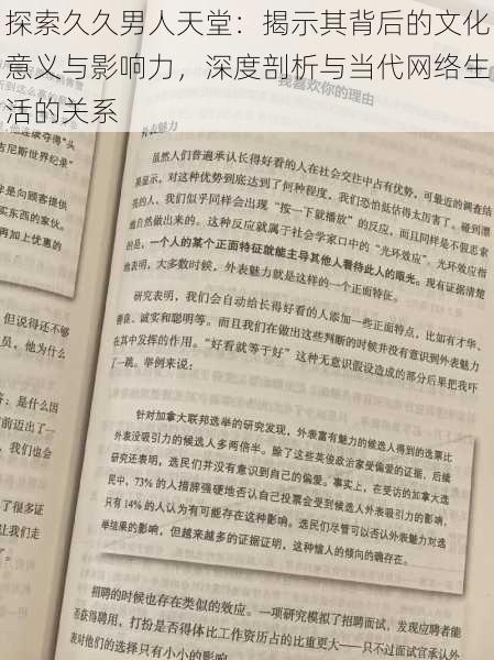 探索久久男人天堂：揭示其背后的文化意义与影响力，深度剖析与当代网络生活的关系