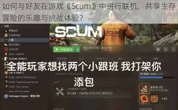 如何与好友在游戏《Scum》中进行联机，共享生存冒险的乐趣与挑战体验？