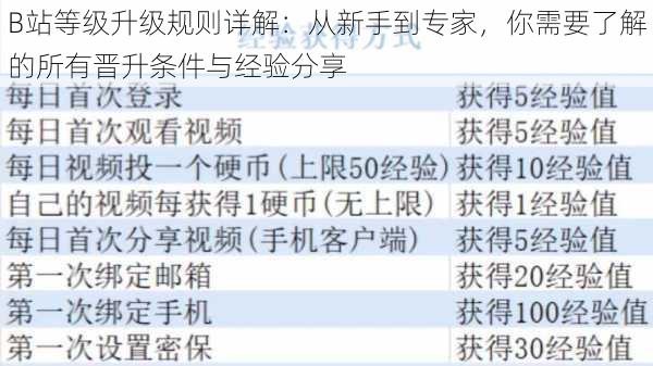 B站等级升级规则详解：从新手到专家，你需要了解的所有晋升条件与经验分享