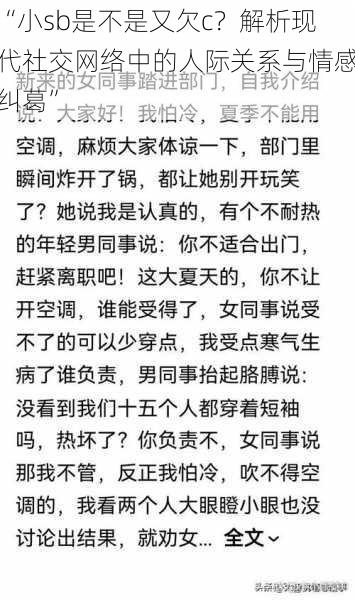 “小sb是不是又欠c？解析现代社交网络中的人际关系与情感纠葛”