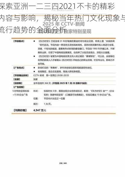 探索亚洲一二三四2021不卡的精彩内容与影响，揭秘当年热门文化现象与流行趋势的全面分析