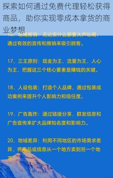 探索如何通过免费代理轻松获得商品，助你实现零成本拿货的商业梦想